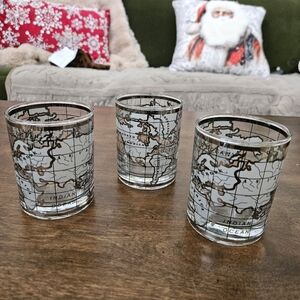 Set of 3 Cera Old World Map Glasses Silver